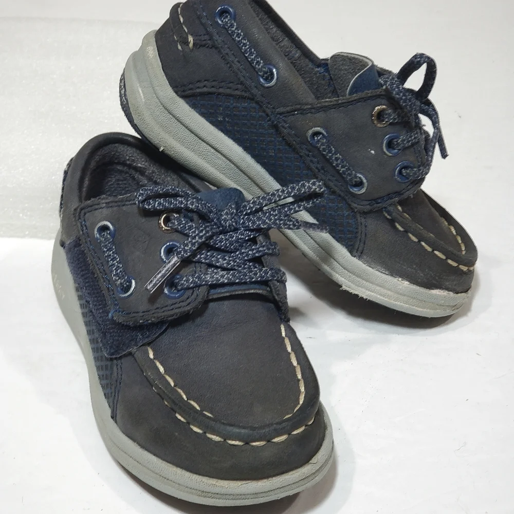 Sperry Top Sider Gamefish Jr. Grey & Blue Leather Loafer Boat Shoe Size 7M Kids